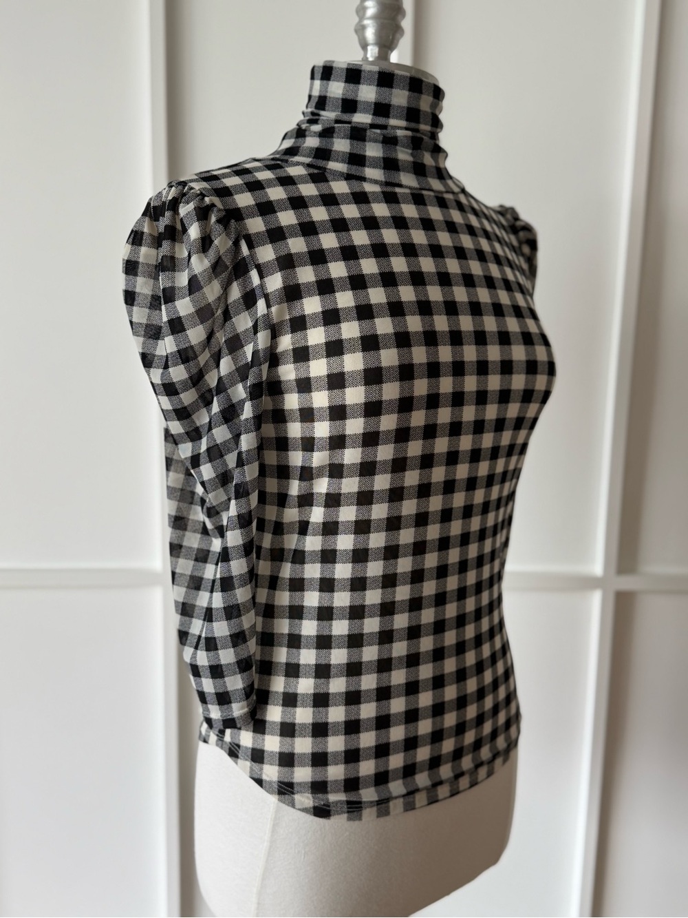Free People Gather Black & White Gingham Turtleneck - Picture 10 of 17